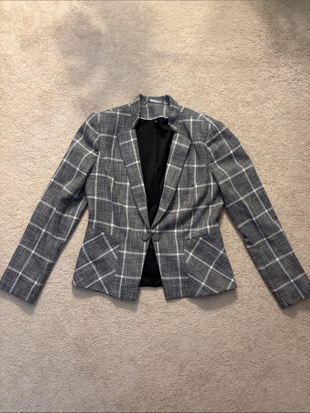 White House Black Market Gray Plaid Single-Button Blazer